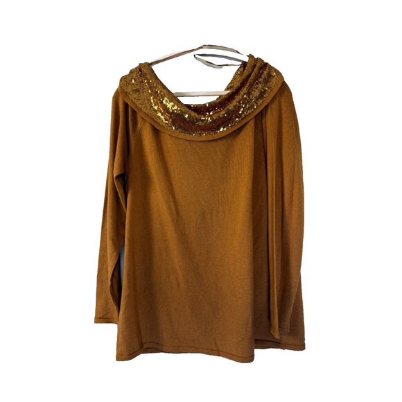 &Soft surroundings nwt xl lightweight cowl neck sequin Gold sweater knit Glam - Picture 1 of 6